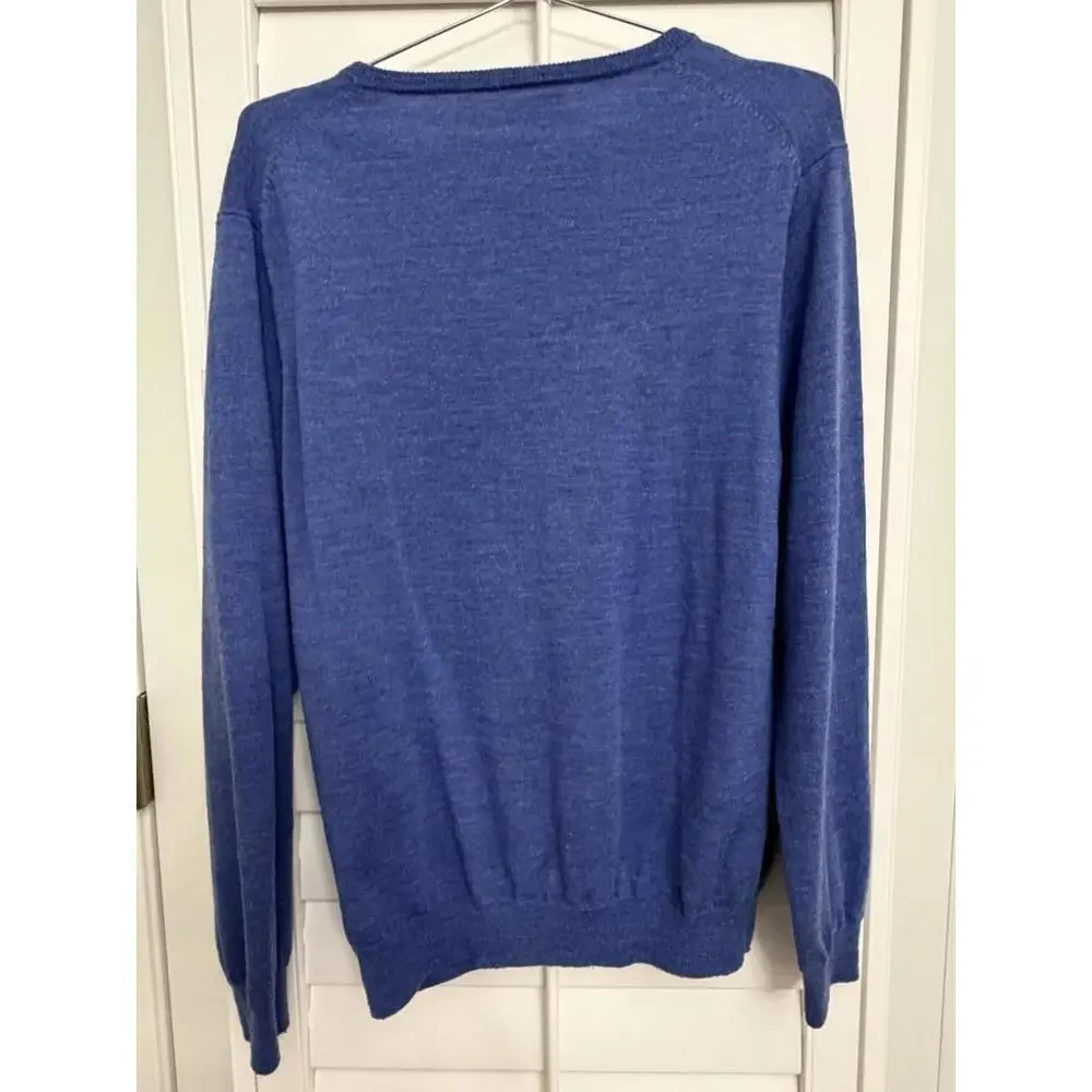 J.Crew men's blue 100% merino wool V-neck sweater